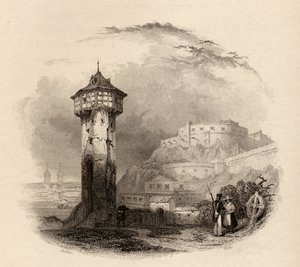 La tour romaine à Thal, Ehrenbreitstein, gravée par Wallis, illustration de 